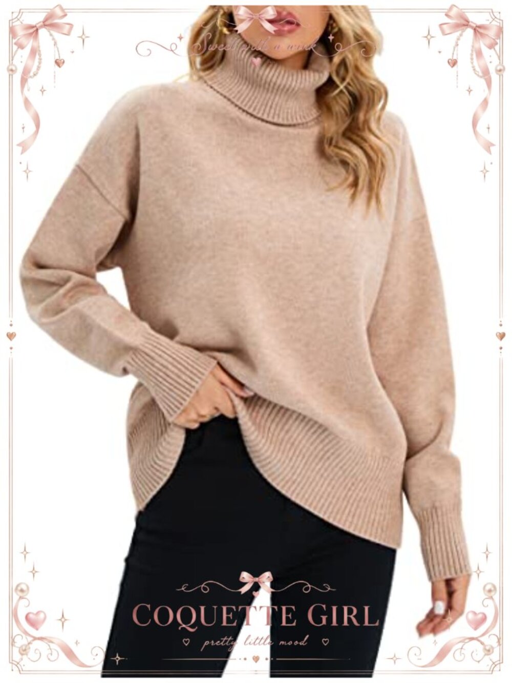 Turtleneck Sweater Long Sleeve Pullover Oversized Knit Fall Winter Top